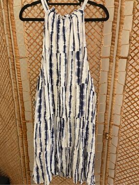 Fate Blue and White Tie-Dye Halter Midi Dress